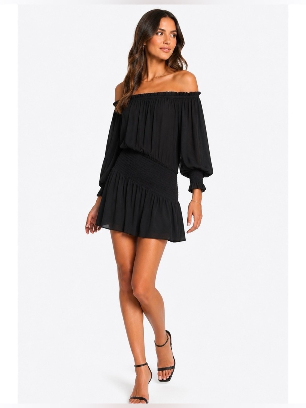 Ramy Brook Satin off shoulder smocked mini dress size medium